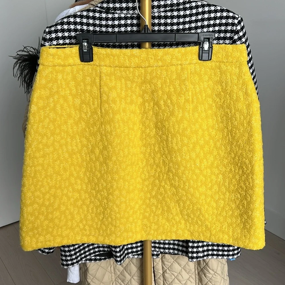 Kate Spade Tonal Leopard Textured Wool-Blend Skirt Chartreuse Yellow NWT Size 16